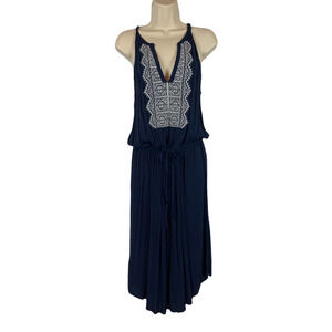 Gap Boho Gypsy Dress Blue White Floral Embroidered Loose Casual Cottage M